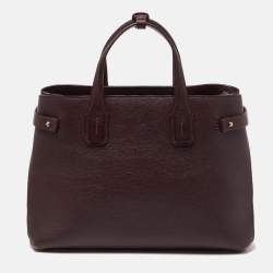 Pre Owned Burberry Burgundy Leather Medium Crimson Banner Tote