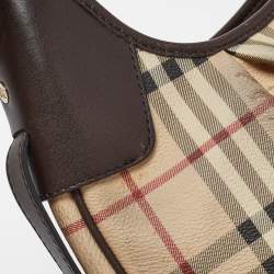 Pre Owned Burberry Brown/Beige Haymarket Coated Canvas and Leather Small Brooklyn Hobo