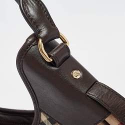 Pre Owned Burberry Brown/Beige Haymarket Coated Canvas and Leather Small Brooklyn Hobo