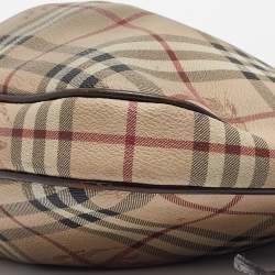 Pre Owned Burberry Brown/Beige Haymarket Coated Canvas and Leather Small Brooklyn Hobo