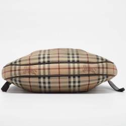 Pre Owned Burberry Brown/Beige Haymarket Coated Canvas and Leather Small Brooklyn Hobo