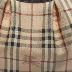 Pre Owned Burberry Brown/Beige Haymarket Coated Canvas and Leather Small Brooklyn Hobo