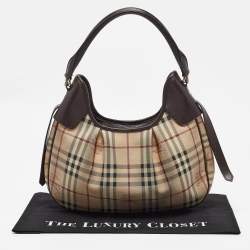 Pre Owned Burberry Brown/Beige Haymarket Coated Canvas and Leather Small Brooklyn Hobo