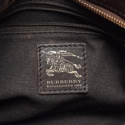 Pre Owned Burberry Brown/Beige Haymarket Coated Canvas and Leather Small Brooklyn Hobo