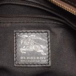 Pre Owned Burberry Brown/Beige Haymarket Coated Canvas and Leather Small Brooklyn Hobo