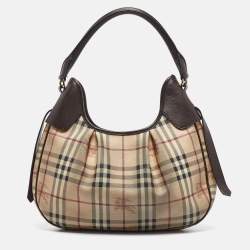 Pre Owned Burberry Brown/Beige Haymarket Coated Canvas and Leather Small Brooklyn Hobo