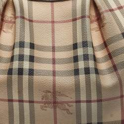 Pre Owned Burberry Brown/Beige Haymarket Coated Canvas and Leather Small Brooklyn Hobo