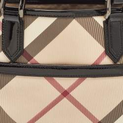 Pre Owned Burberry Black/Beige Nova Check PVC and Patent Leather Front Pocket Tote
