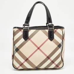 Pre Owned Burberry Black/Beige Nova Check PVC and Patent Leather Front Pocket Tote