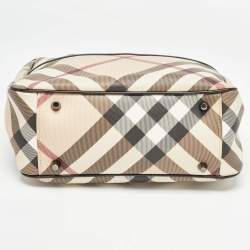 Pre Owned Burberry Black/Beige Nova Check PVC and Patent Leather Front Pocket Tote