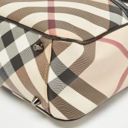 Pre Owned Burberry Black/Beige Nova Check PVC and Patent Leather Front Pocket Tote