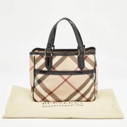 Pre Owned Burberry Black/Beige Nova Check PVC and Patent Leather Front Pocket Tote