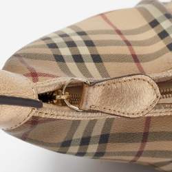 Pre Owned Burberry Gold/Beige Haymarket Coated Canvas Hobo