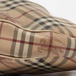 Pre Owned Burberry Gold/Beige Haymarket Coated Canvas Hobo