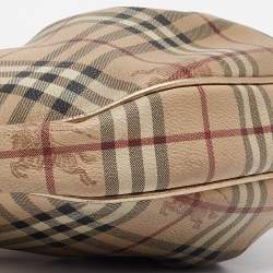 Pre Owned Burberry Gold/Beige Haymarket Coated Canvas Hobo