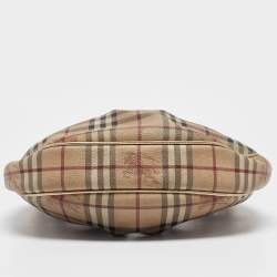 Pre Owned Burberry Gold/Beige Haymarket Coated Canvas Hobo