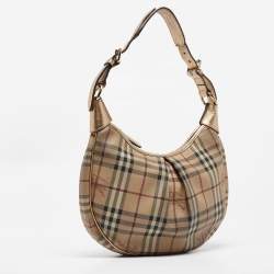 Pre Owned Burberry Gold/Beige Haymarket Coated Canvas Hobo