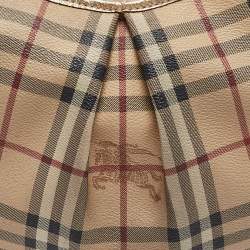 Pre Owned Burberry Gold/Beige Haymarket Coated Canvas Hobo