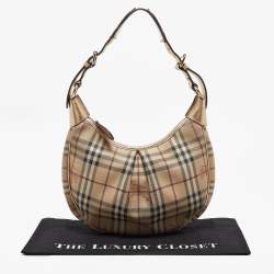 Pre Owned Burberry Gold/Beige Haymarket Coated Canvas Hobo