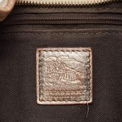 Pre Owned Burberry Gold/Beige Haymarket Coated Canvas Hobo