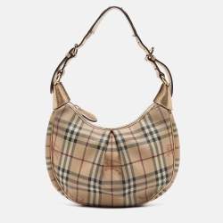 Pre Owned Burberry Gold/Beige Haymarket Coated Canvas Hobo