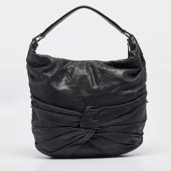 Pre Owned Burberry Black Leather Ruched Hobo