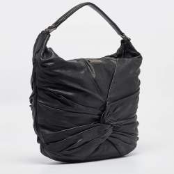 Pre Owned Burberry Black Leather Ruched Hobo