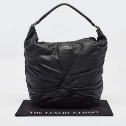 Pre Owned Burberry Black Leather Ruched Hobo