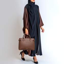 Pre Owned Burberry Brown/Beige Leather and House Check Fabric Medium Banner Tote