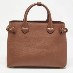 Pre Owned Burberry Brown/Beige Leather and House Check Fabric Medium Banner Tote