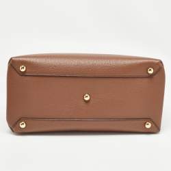 Pre Owned Burberry Brown/Beige Leather and House Check Fabric Medium Banner Tote