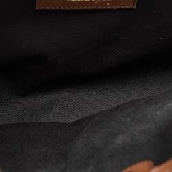 Pre Owned Burberry Brown/Beige Leather and House Check Fabric Medium Banner Tote