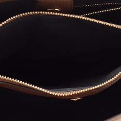 Pre Owned Burberry Brown/Beige Leather and House Check Fabric Medium Banner Tote