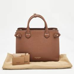 Pre Owned Burberry Brown/Beige Leather and House Check Fabric Medium Banner Tote