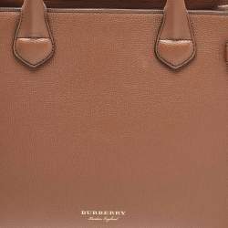 Pre Owned Burberry Brown/Beige Leather and House Check Fabric Medium Banner Tote