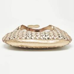 Burberry Gold/Beige Haymarket Check PVC and Leather Woven Brooke Hobo