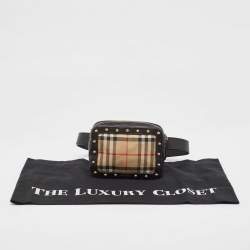 Pre Owned Burberry Black/Beige Nova Check Fabric and Leather Studded Elise Belt Bag