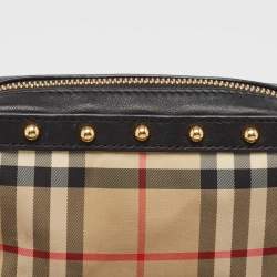 Pre Owned Burberry Black/Beige Nova Check Fabric and Leather Studded Elise Belt Bag