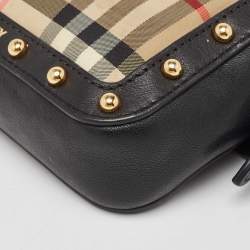 Pre Owned Burberry Black/Beige Nova Check Fabric and Leather Studded Elise Belt Bag