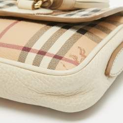 مملوكة مسبقًا Burberry Off White/Beige Haymarket Coated Canvas Tassel Crossbody Bag