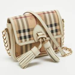 مملوكة مسبقًا Burberry Off White/Beige Haymarket Coated Canvas Tassel Crossbody Bag