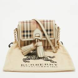 مملوكة مسبقًا Burberry Off White/Beige Haymarket Coated Canvas Tassel Crossbody Bag