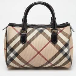 Pre Owned Burberry Beige/Black Nova Check PVC and Patent Leather Chester Boston Bag