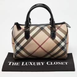 Pre Owned Burberry Beige/Black Nova Check PVC and Patent Leather Chester Boston Bag