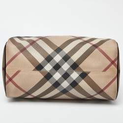 Pre Owned Burberry Beige/Black Nova Check PVC and Patent Leather Chester Boston Bag