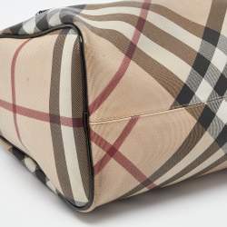 Pre Owned Burberry Beige/Black Nova Check PVC and Patent Leather Chester Boston Bag