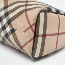 Pre Owned Burberry Beige/Black Nova Check PVC and Patent Leather Chester Boston Bag