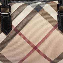 Pre Owned Burberry Beige/Black Nova Check PVC and Patent Leather Chester Boston Bag