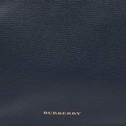 Burberry Blue/Beige Leather and House Check Canvas Medium Banner Tote