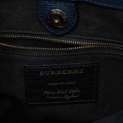 Burberry Blue/Beige Leather and House Check Canvas Medium Banner Tote